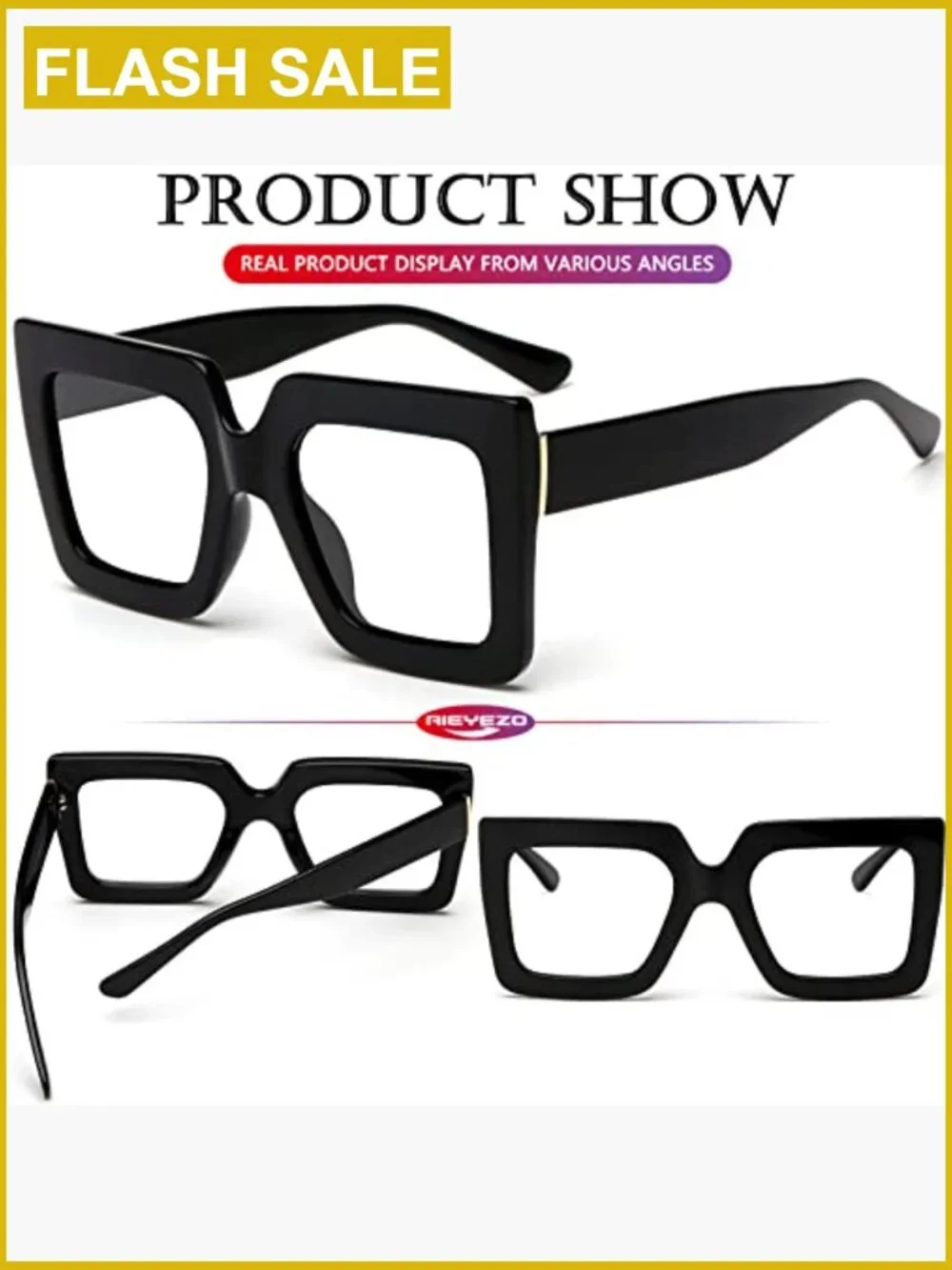 Oversized Square Blue Light Blocking Glasses Full Rim UV Protection
